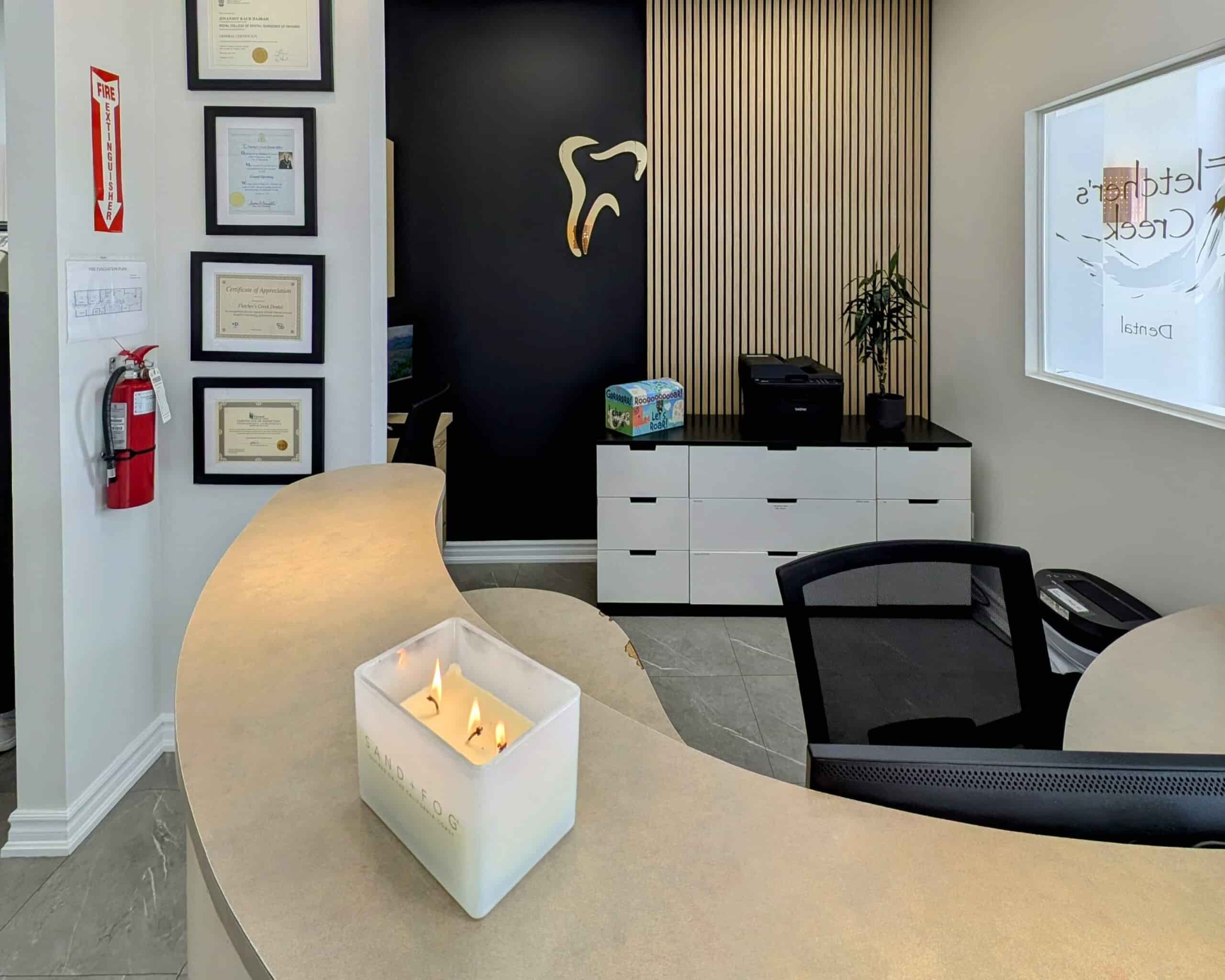front desk of fletcher's creek dental brampton